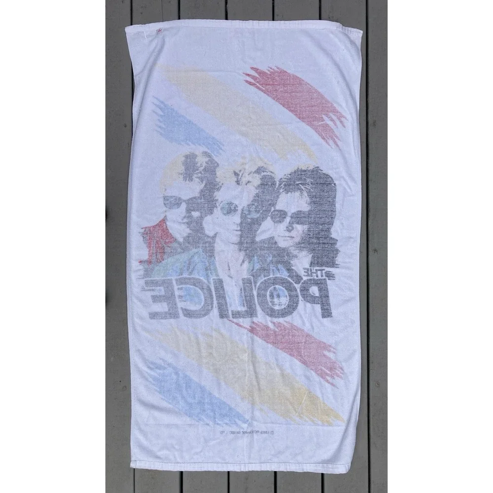 Vintage cotton printed beach towel The Police Synchronicity 1980s R A Briggs